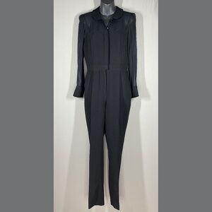 Charlotte Ronson Jumpsuit Womens 6 black silk pants designer sheer classic usa
